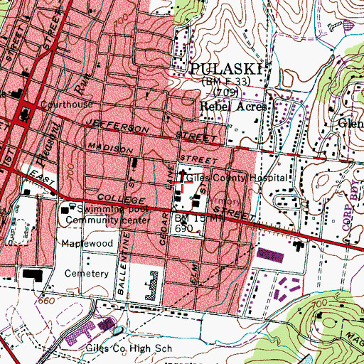Topographic Map of Giles County Hospital, TN