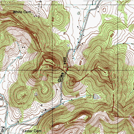 Topographic Map of Giles Hill, TN