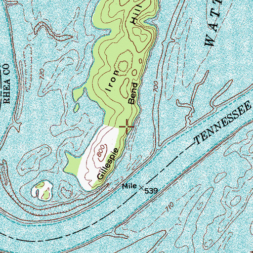 Topographic Map of Gillespie Bend, TN