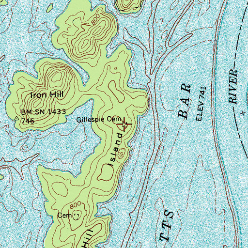 Topographic Map of Gillespie Cemetery, TN
