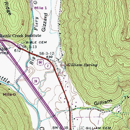 Topographic Map of Gilliam Spring, TN