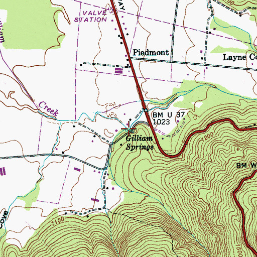 Topographic Map of Gilliam Springs, TN
