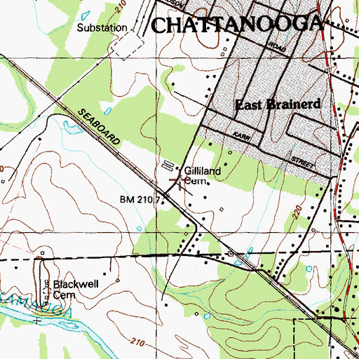 Topographic Map of Gilliland Cemetery, TN