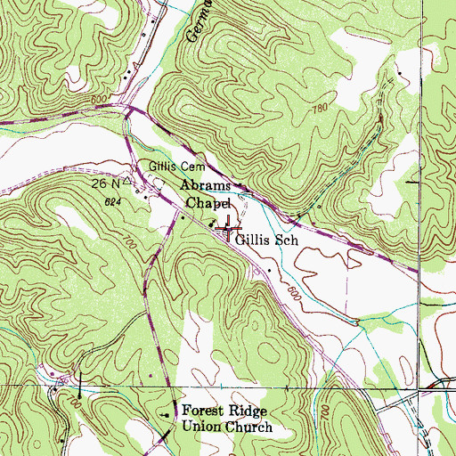 Topographic Map of Gillis School, TN