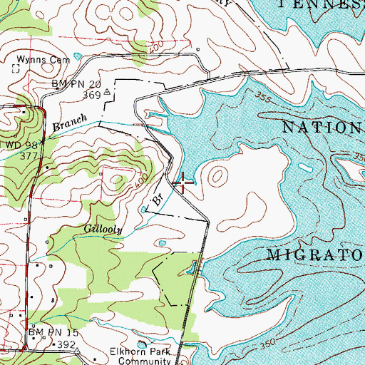 Topographic Map of Gillooly Branch, TN