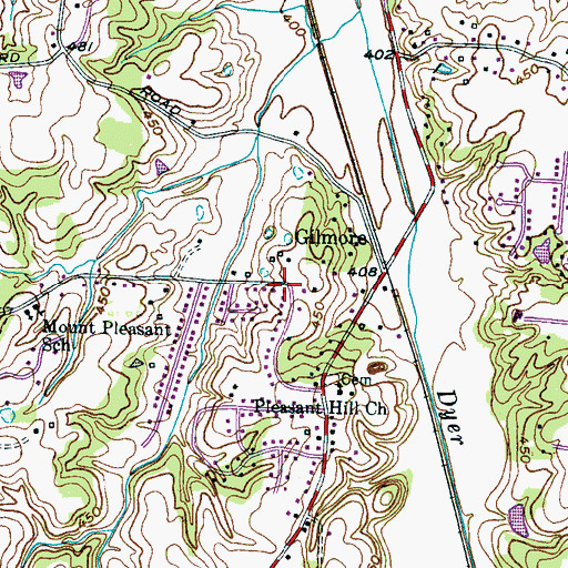 Topographic Map of Gilmore, TN