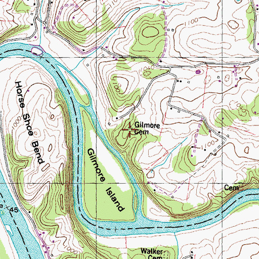 Topographic Map of Gilmore Cemetery, TN