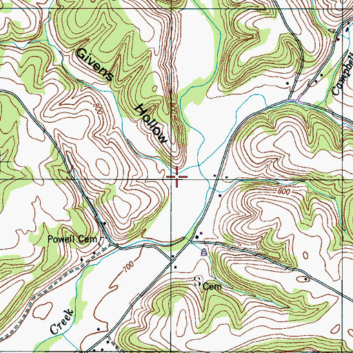 Topographic Map of Givens Hollow, TN