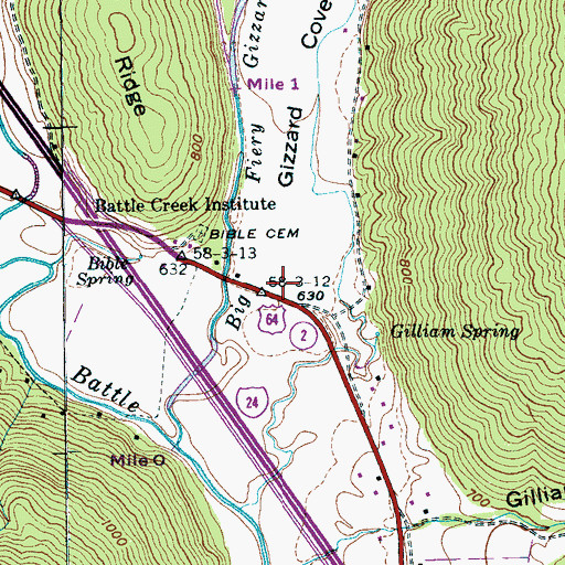 Topographic Map of Gizzard Cove, TN