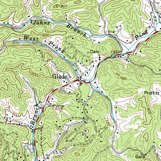 Topographic Map of Glade, TN