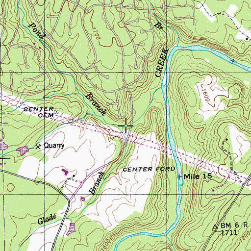 Topographic Map of Glade Branch, TN