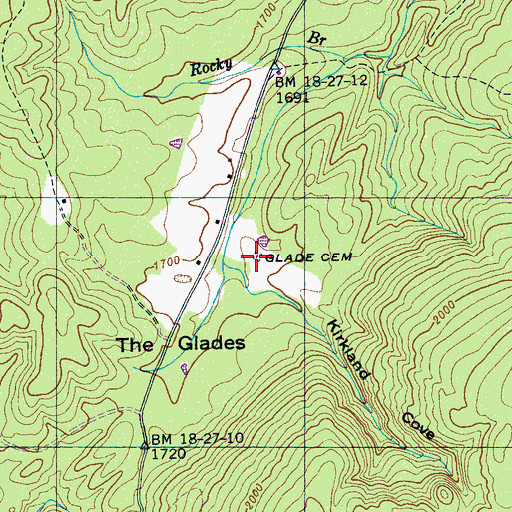 Topographic Map of Glade Cemetery, TN