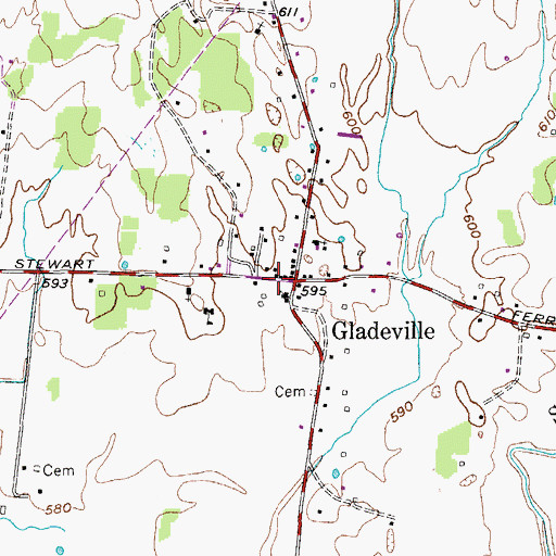 Topographic Map of Gladeville, TN