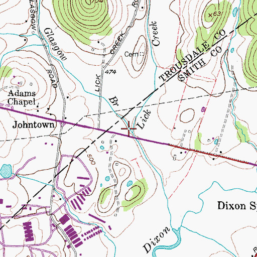 Topographic Map of Glasgow Branch, TN