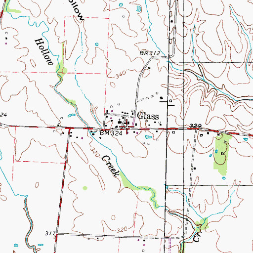 Topographic Map of Glass, TN
