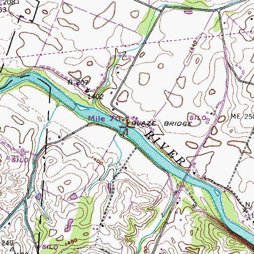 Topographic Map of Glaze Bridge, TN