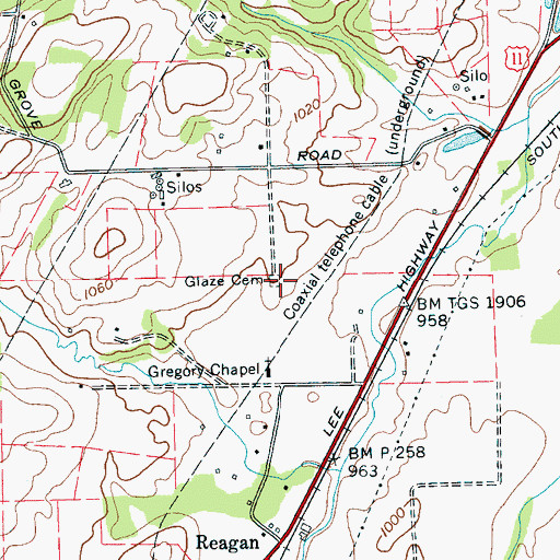 Topographic Map of Glaze Cemetery, TN