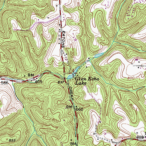 Topographic Map of Glen Echo Lake, TN