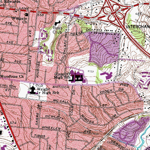 Topographic Map of Glencliff High School, TN