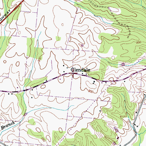 Topographic Map of Glendale, TN