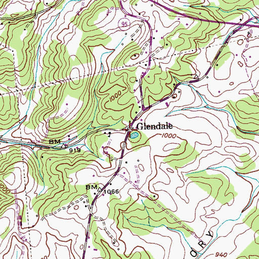 Topographic Map of Glendale, TN