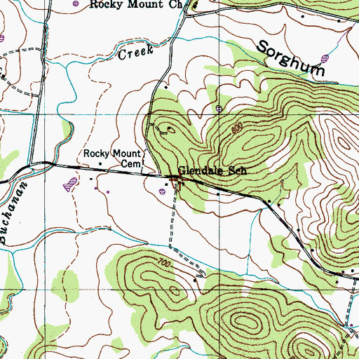 Topographic Map of Glendale School, TN