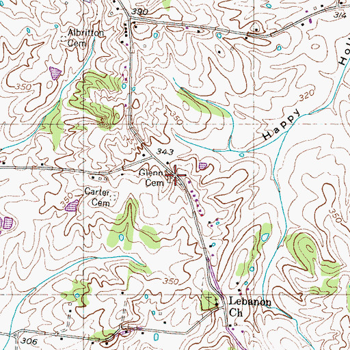 Topographic Map of Glenn Cemetery, TN