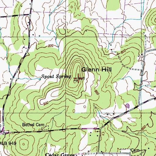 Topographic Map of Glenn Hill, TN