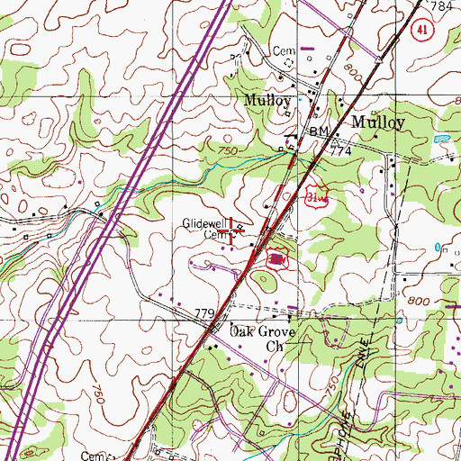 Topographic Map of Glidewell Cemetery, TN