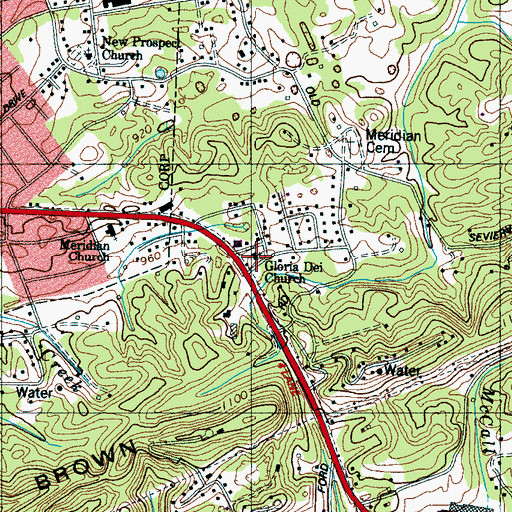 Topographic Map of Gloria Dei Church, TN