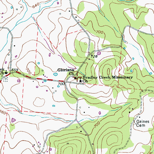 Topographic Map of Gloriana Church, TN