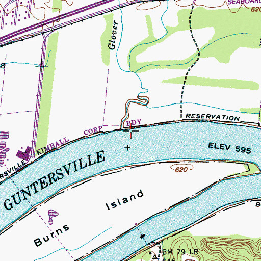 Topographic Map of Glover Branch, TN