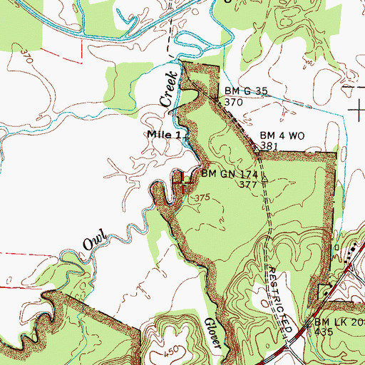 Topographic Map of Glover Branch, TN
