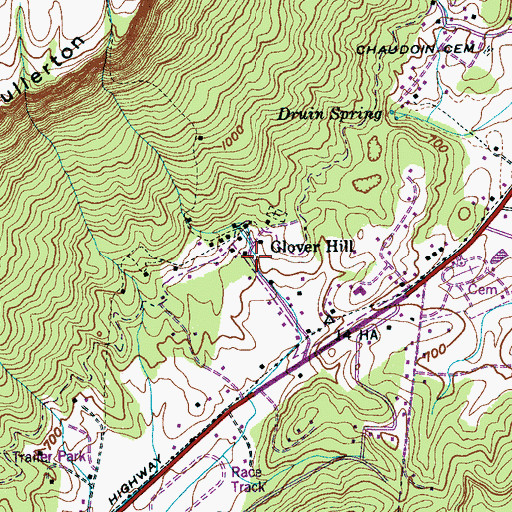 Topographic Map of Glover Hill, TN