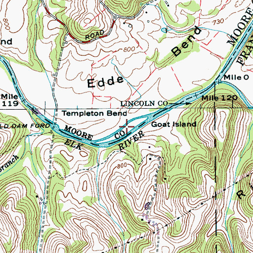 Topographic Map of Goat Island, TN