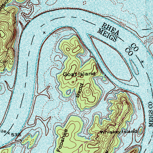 Topographic Map of Goat Island, TN