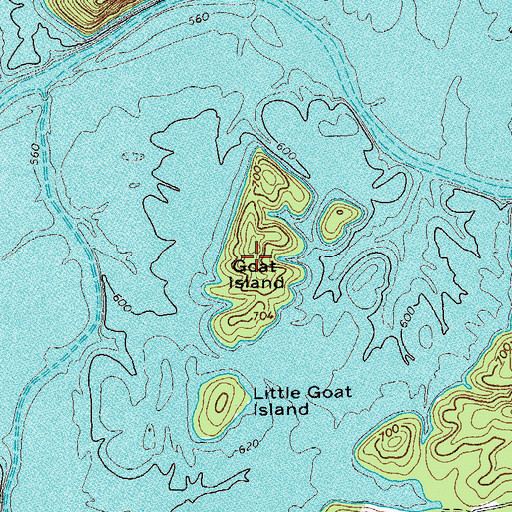Topographic Map of Goat Island, TN