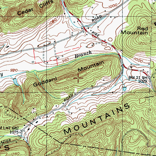 Topographic Map of Goddard Mountain, TN