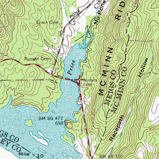 Topographic Map of Godsey Cemetery, TN