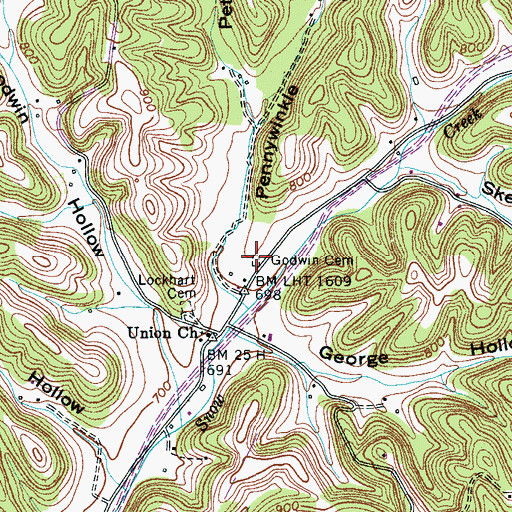 Topographic Map of Godwin Cemetery, TN