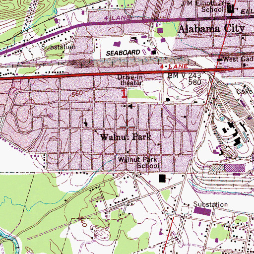 Topographic Map of Walnut Park, AL