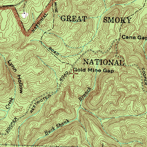 Topographic Map of Gold Mine Gap, TN