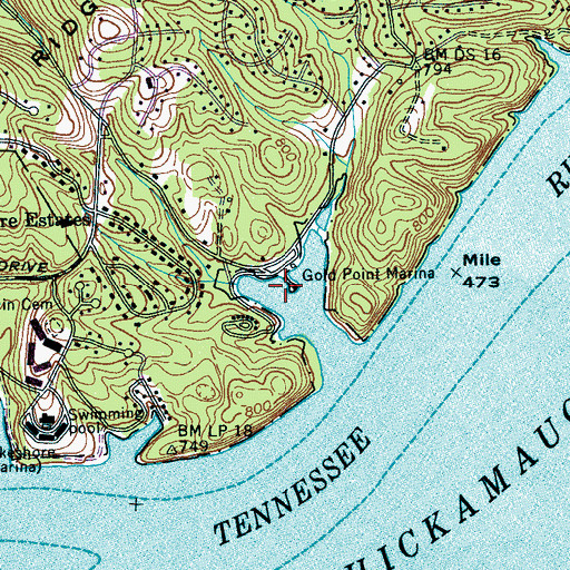 Topographic Map of Gold Point Marina, TN