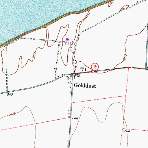 Topographic Map of Golddust, TN