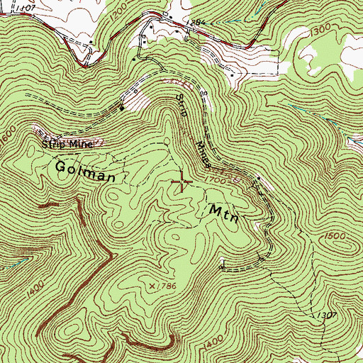 Topographic Map of Golman Mountain, TN
