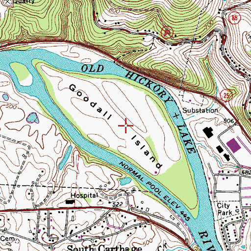 Topographic Map of Goodall Island, TN