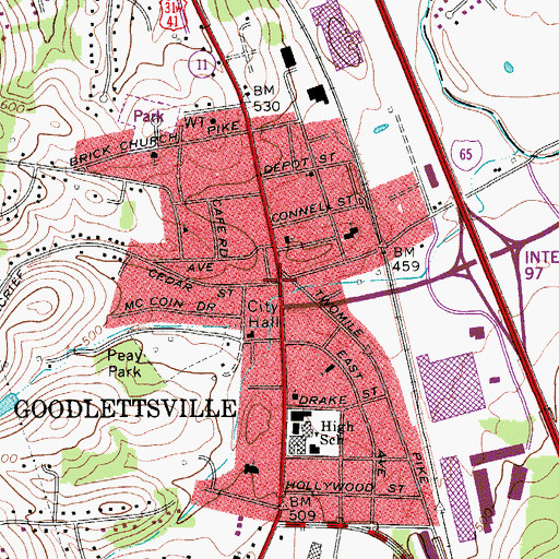 Topographic Map of Goodlettsville, TN