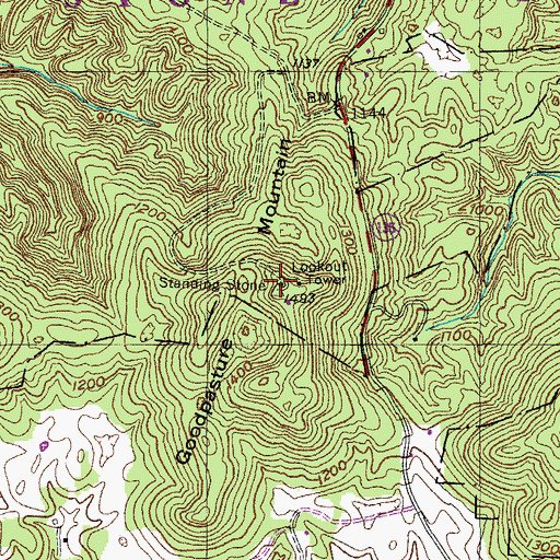 Topographic Map of Goodpasture Mountain, TN