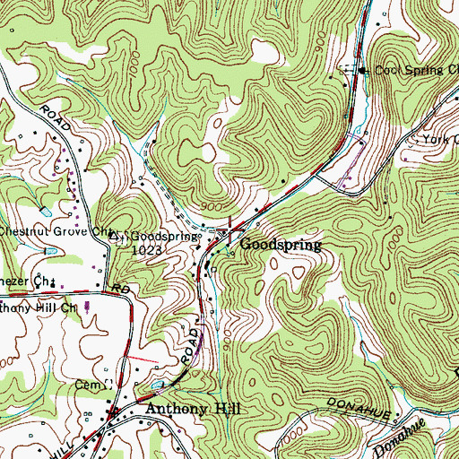Topographic Map of Goodspring, TN