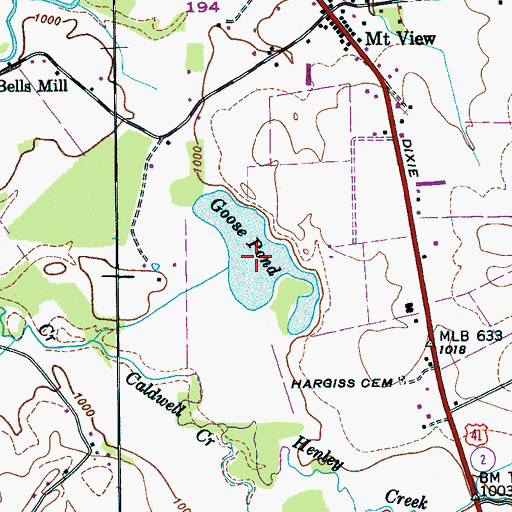Topographic Map of Goose Pond, TN